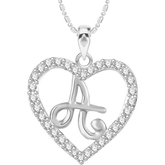 Buy Srikara Alloy Rhodium Plated CZ/AD Alphabet "A" in Heart Fashion Jewelry Pendant - SKP2291R - Purplle