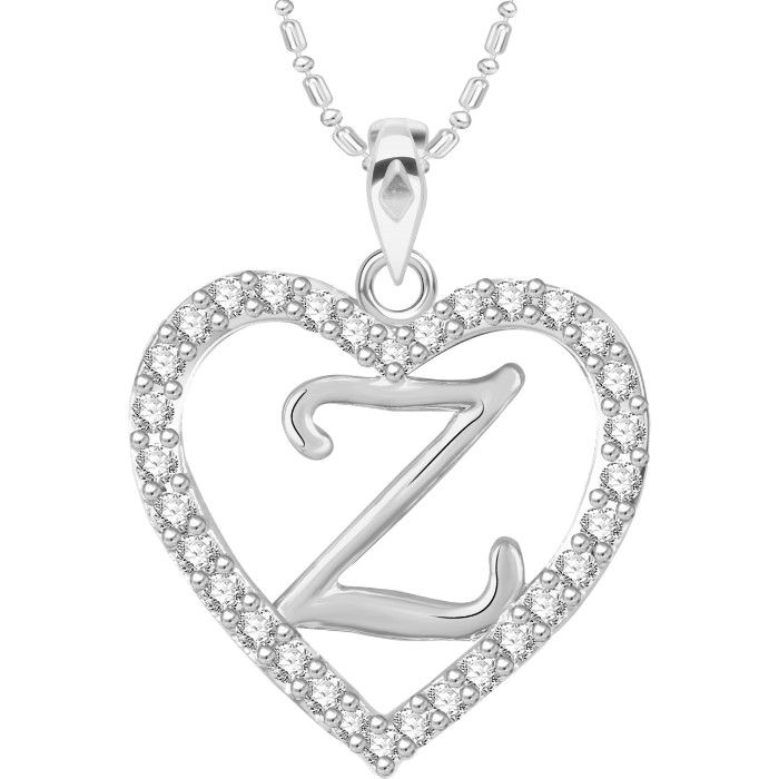 Buy Srikara Alloy Rhodium Plated CZ/AD Alphabet "Z" in Heart Fashion Jewelry Pendant - SKP2316R - Purplle