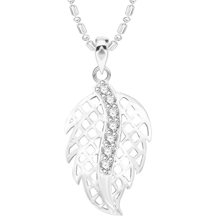 Buy Srikara Alloy Rhodium Plated CZ / AD Leaf Fashion Jewellery Pendant with Chain - SKP2621R - Purplle