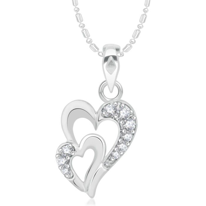 Buy Srikara Alloy Rhodium Plated CZ/AD Double Heart Fashion Jewellery Pendant Chain - SKP2128R - Purplle