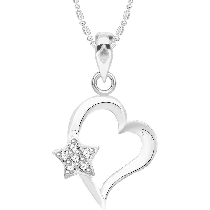 Buy Srikara Alloy Rhodium Plated CZ/AD Star Heart Fashion Jewelry Pendant with Chain - SKP2603R - Purplle