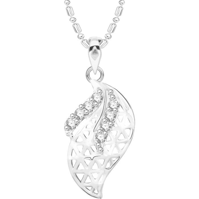 Buy Srikara Alloy Rhodium Plated CZ / AD Leaf Fashion Jewellery Pendant with Chain - SKP2631R - Purplle