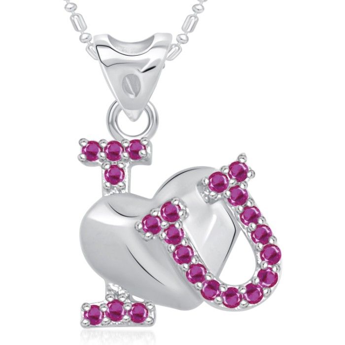 Buy Srikara Alloy Rhodium Plated AD I Love U Heart Valentine Fashion Jewelry Pendant - SKP1826R - Purplle