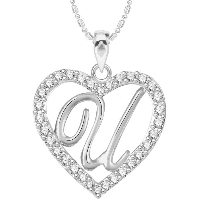 Buy Srikara Alloy Rhodium Plated CZ/AD Alphabet "U" in Heart Fashion Jewelry Pendant - SKP2311R - Purplle