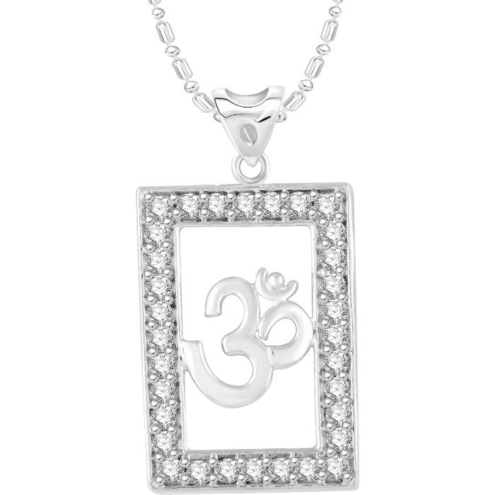 Buy Srikara Alloy Rhodium Plated CZ / AD Om Fashion Jewellery Pendant with Chain - SKP2773R - Purplle