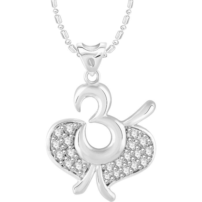 Buy Srikara Alloy Rhodium Plated CZ/AD Om Ganesh Fashion Jewelry Pendant with Chain - SKP2772R - Purplle