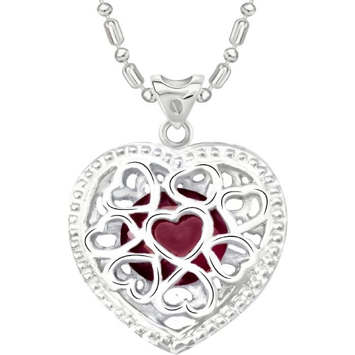 Buy Srikara Alloy Rhodium Plated CZ/AD Ruby In Heart Fashion Jewellery Pendant Chain - SKP2264R - Purplle