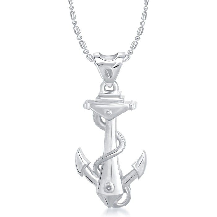 Buy Srikara Alloy Rhodium Plated CZ / AD Anchor Fashion Jewellery Pendant with Chain - SKP1372R - Purplle