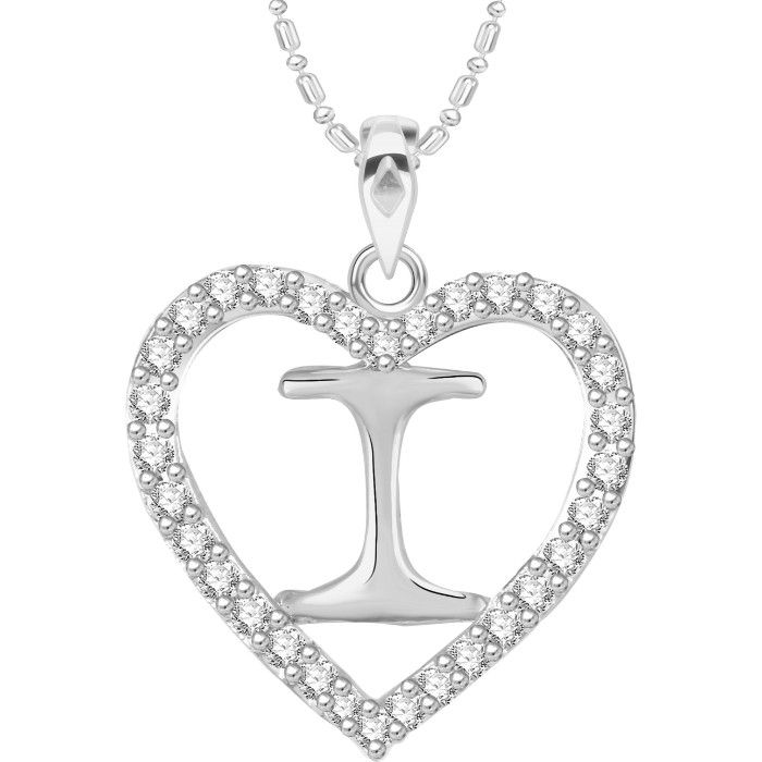 Buy Srikara Alloy Rhodium Plated CZ/AD Alphabet "I" in Heart Fashion Jewelry Pendant - SKP2299R - Purplle