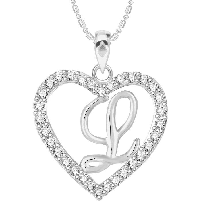 Buy Srikara Alloy Rhodium Plated CZ/AD Alphabet "L" in Heart Fashion Jewelry Pendant - SKP2302R - Purplle