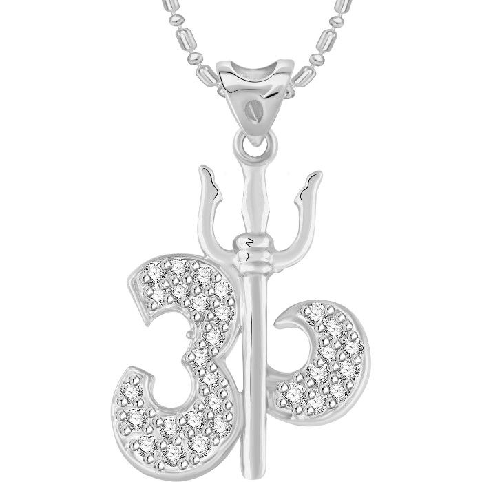 Buy Srikara Alloy Rhodium Plated CZ/AD Trishul Om Fashion Jewelry Pendant with Chain - SKP2774R - Purplle