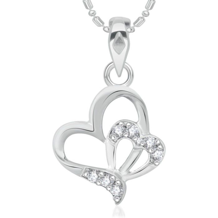 Buy Srikara Alloy Rhodium Plated CZ/AD Heart Heart Fashion Jewelry Pendant Chain - SKP2338R - Purplle