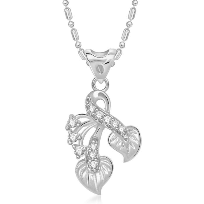 Buy Srikara Alloy Rhodium Plated CZ/AD Dual Leaf Fashion Jewelry Pendant with Chain - SKP2782R - Purplle
