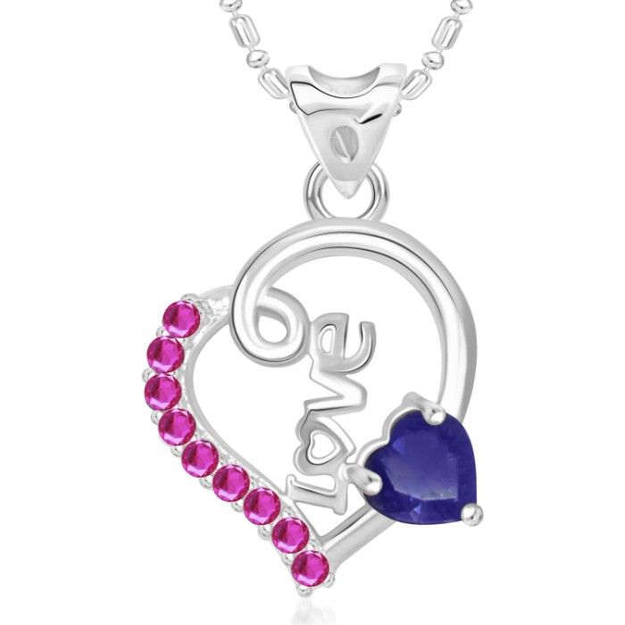 Buy Srikara Alloy Rhodium Plated CZ/AD Love Heart Fashion Jewelry Pendant with Chain - SKP2783R - Purplle