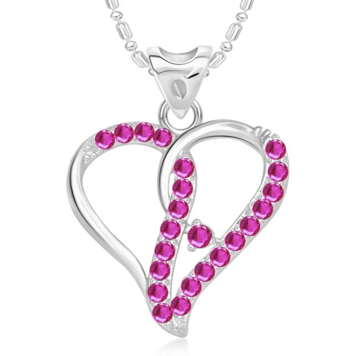 Buy Srikara Alloy Rhodium Plated CZ/AD Decent Heart Fashion Jewellery Pendant Chain - SKP2793R - Purplle