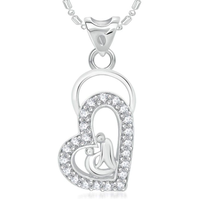 Buy Srikara Alloy Rhodium Plated CZ/AD Valentine Heart Fashion Jewelry Pendant Chain - SKP2012R - Purplle