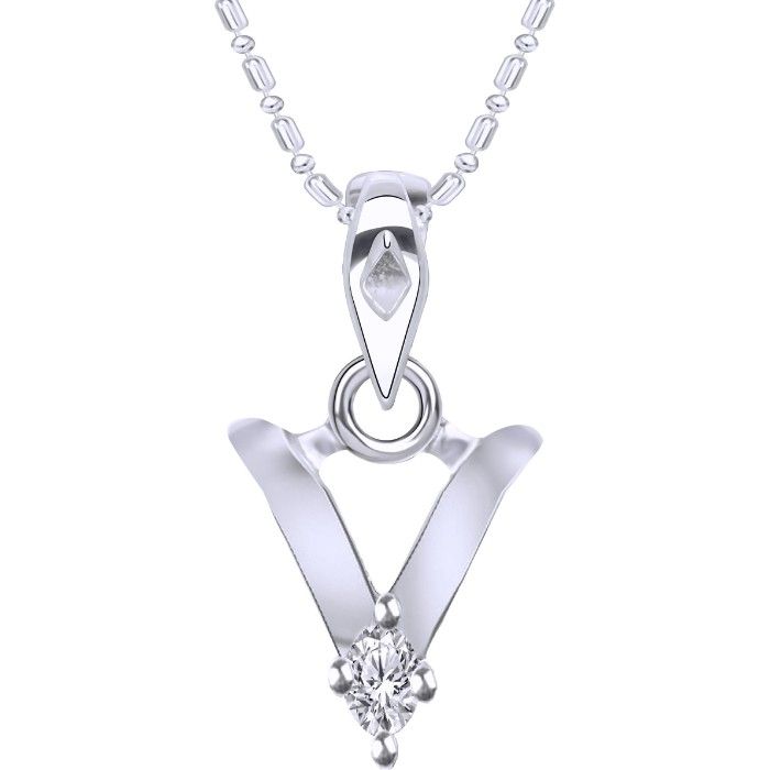 Buy Srikara Alloy Rhodium Plated CZ / AD Initial "V" Alphabet Pendant with Chain - SKP2823R - Purplle