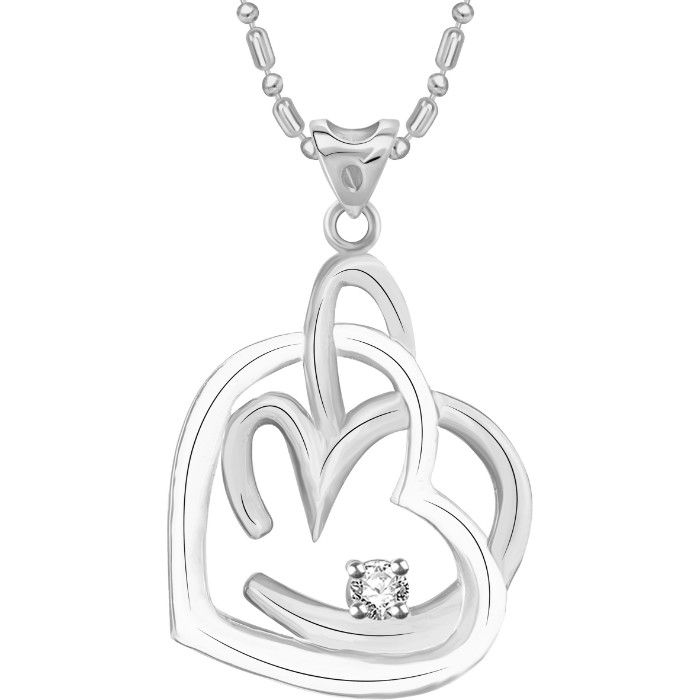 Buy Srikara Alloy Rhodium Plated CZ/AD Heart Om Fashion Jewellery Pendant Chain - SKP2236R - Purplle