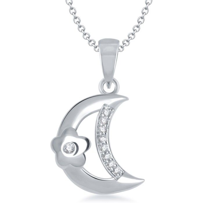 Buy Srikara Alloy Rhodium Plated CZ / AD Moon Fashion Jewellery Pendant with Chain - SKP1327R - Purplle