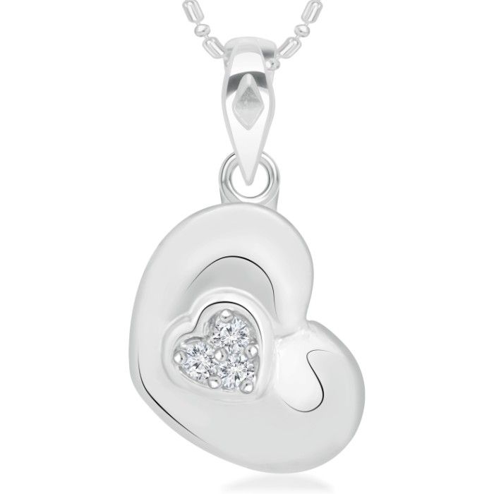 Buy Srikara Alloy Rhodium Plated CZ / AD Bonded Heart Pattern Pendant with Chain - SKP2851R - Purplle