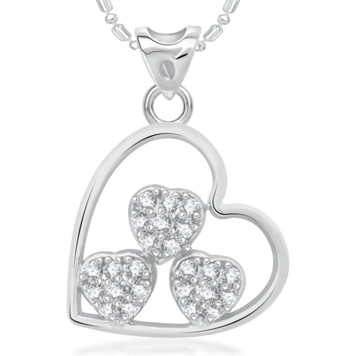 Buy Srikara Alloy Rhodium Plated CZ / AD Three Heart Fashion Jewellery Pendant Chain - SKP2010R - Purplle
