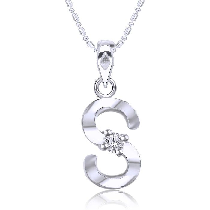 Buy Srikara Alloy Rhodium Plated CZ / AD Initial "S" Alphabet Pendant with Chain - SKP2820R - Purplle