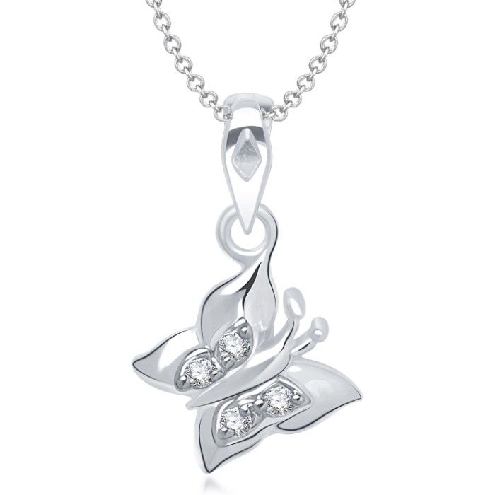 Buy Srikara Alloy Rhodium Plated CZ / AD Flaying Butterfly Fashion Jewellery Pendant - SKP1322R - Purplle