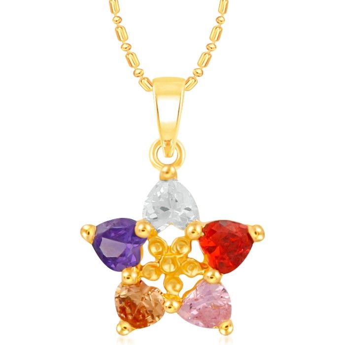 Buy Srikara Alloy Gold Plated CZ/AD Colorful Heart Flower Jewelry Pendant with Chain - SKP2365G - Purplle