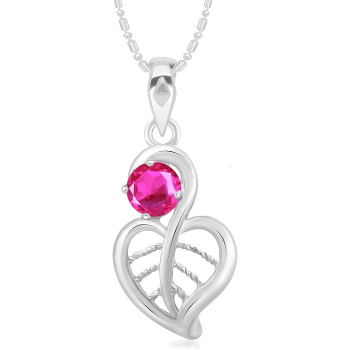 Buy Srikara Alloy Rhodium Plated CZ/AD Leafy Pink Solitaire Fashion Jewelry Pendant - SKP3003R - Purplle