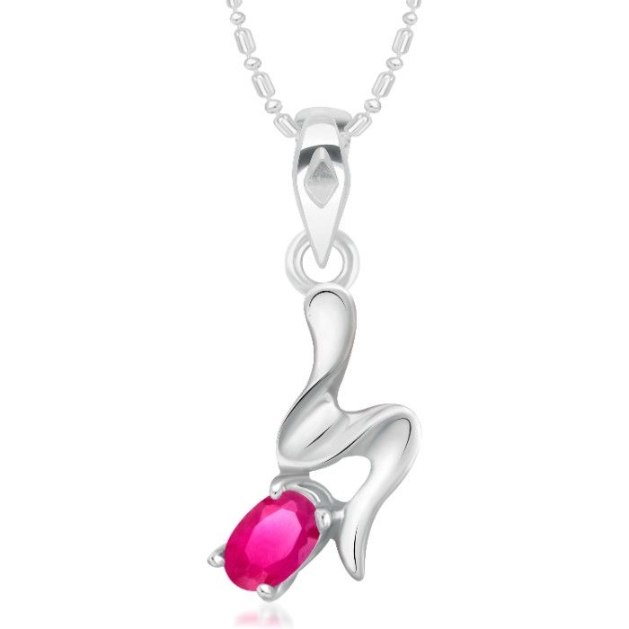 Buy Srikara Alloy Rhodium Plated CZ/AD Curve Pink Solitaire Fashion Jewelry Pendant - SKP3021R - Purplle