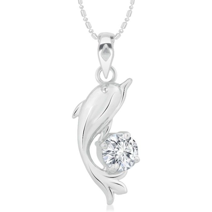 Buy Srikara Alloy Rhodium Plated Dolphin AD/CZ Studded Fashion Jewelry Pendant Chain - SKP2946R - Purplle