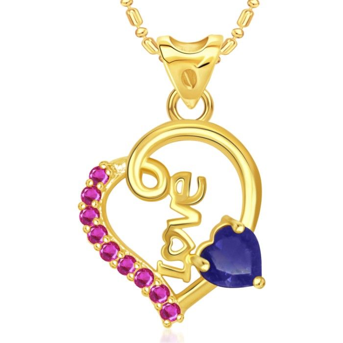 Buy Srikara Alloy Gold Plated CZ / AD Love Heart Valentine Fashion Jewellery Pendant - SKP1800G - Purplle