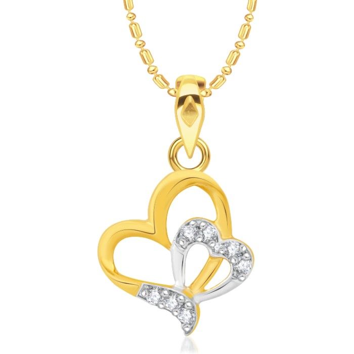 Buy Srikara Alloy Gold Plated CZ/AD Heart with Heart Fashion Jewellery Pendant Chain - SKP2133G - Purplle