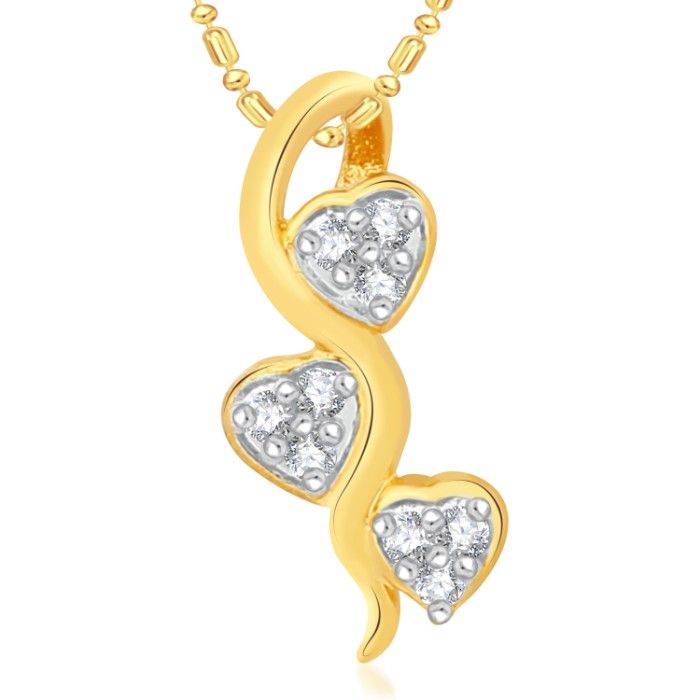 Buy Srikara Alloy Gold Plated CZ/AD Three Tiny Heart Fashion Jewellery Pendant Chain - SKP1991G - Purplle