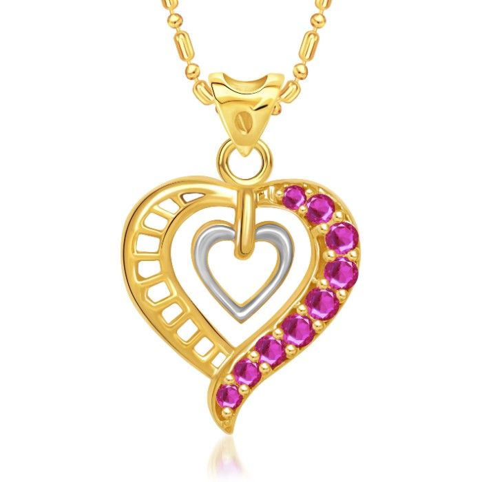 Buy Srikara Alloy Gold Plated CZ/AD Double Heart Fashion Jewelry Pendant with Chain - SKP1473G - Purplle