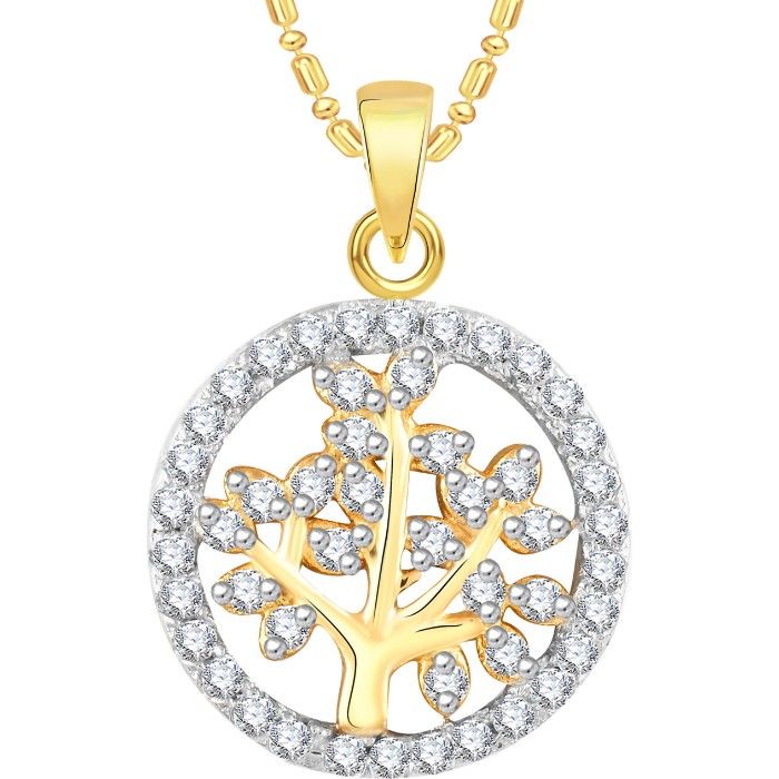 Buy Srikara Alloy Gold Plated CZ / AD Tree Fashion Jewellery Pendant with Chain - SKP2529G - Purplle