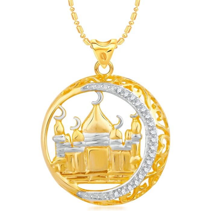 Buy Srikara Alloy Gold Plated CZ / AD Islamic Mosque Fashion Jewellery Pendant Chain - SKP2383G - Purplle