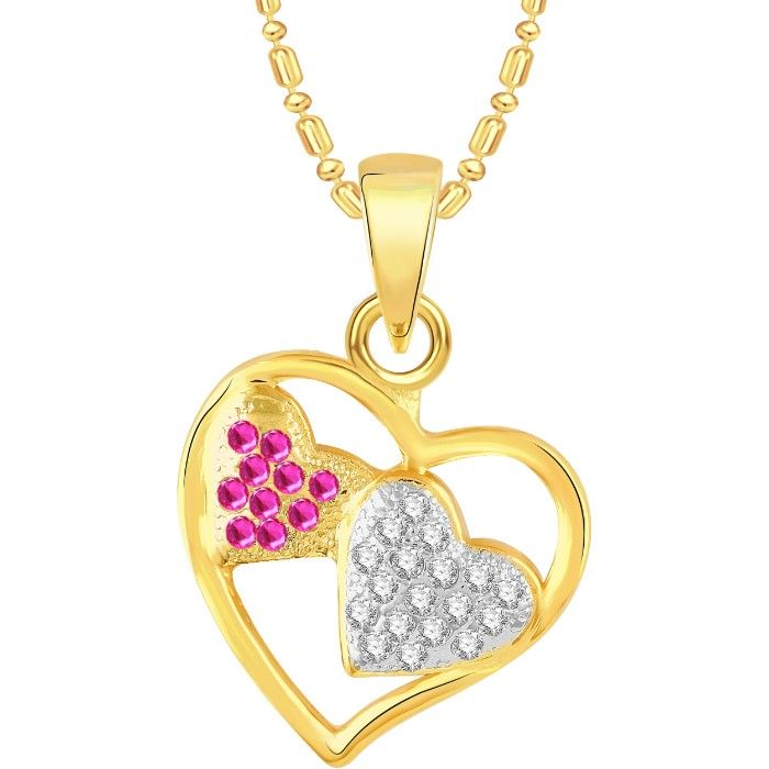 Buy Srikara Alloy Gold Plated CZ / AD Two Heart Fashion Jewellery Pendant with Chain - SKP2593G - Purplle