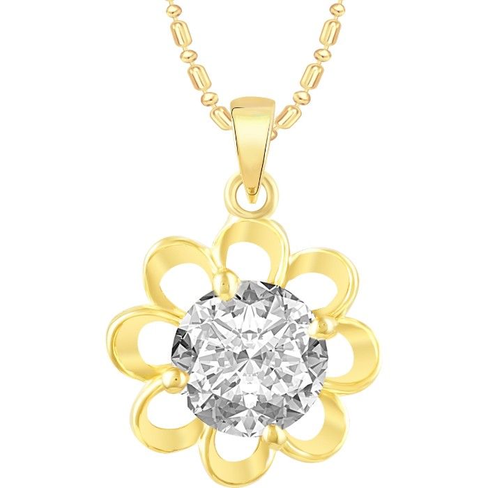 Buy Srikara Alloy Gold Plated CZ/AD Flower Solitaire Fashion Jewellery Pendant Chain - SKP2463G - Purplle