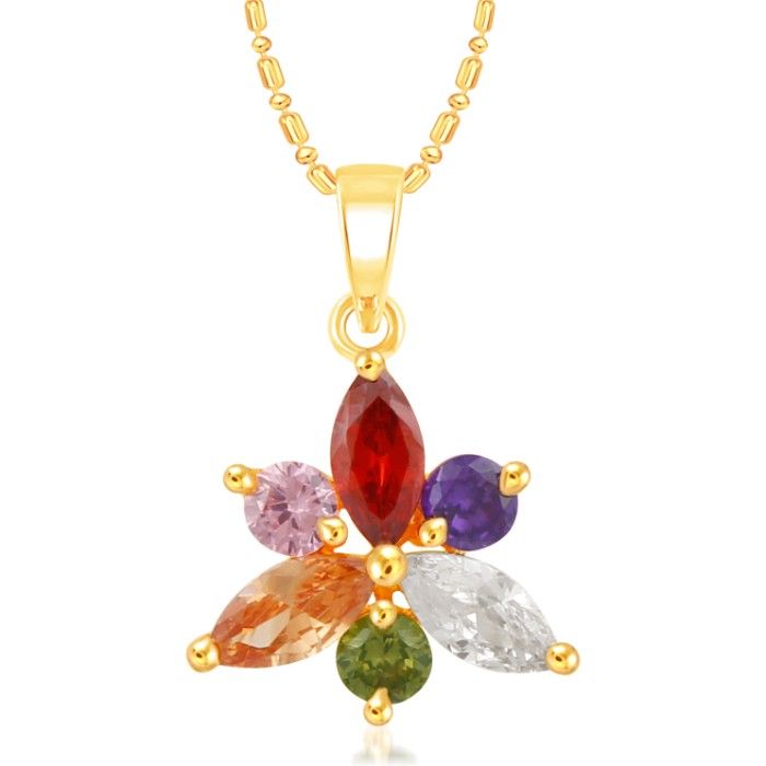 Buy Srikara Alloy Gold Plated CZ/AD Simple Flower Multicolor Fashion Jewelry Pendant - SKP2367G - Purplle