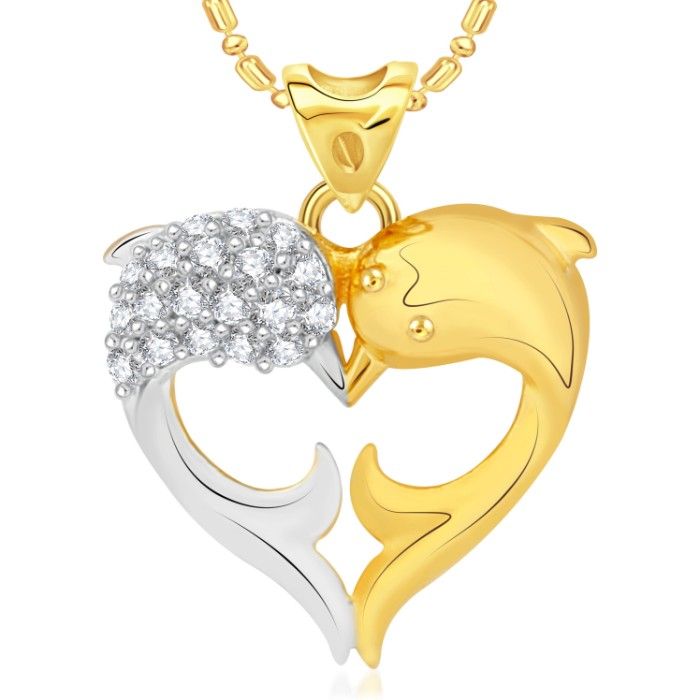 Buy Srikara Alloy Gold Plated CZ/AD Dual Dolphin Fashion Jewelry Pendant with Chain - SKP2064G - Purplle