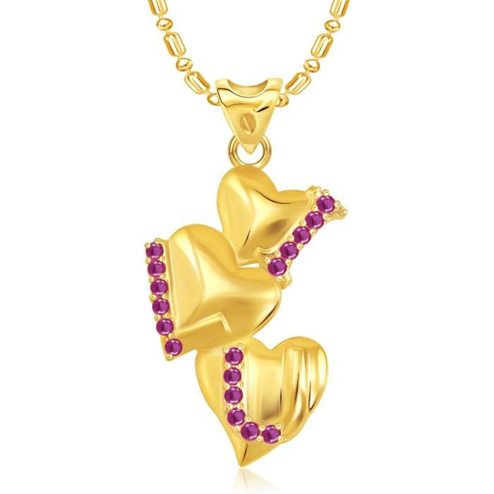 Buy Srikara Alloy Gold Plated CZ/AD Three Heart I LOVE U Valentine Fashion Jewelry Pendant - SKP1929G - Purplle