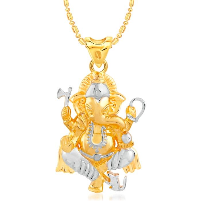 Buy Srikara Alloy Gold Plated CZ / AD Ganesha Fashion Jewellery Pendant with Chain - SKP2449G - Purplle