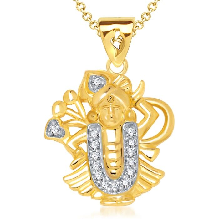 Buy Srikara Alloy Gold Plated CZ / AD Lord Balaji Fashion Jewelry Pendant with Chain - SKP1257G - Purplle