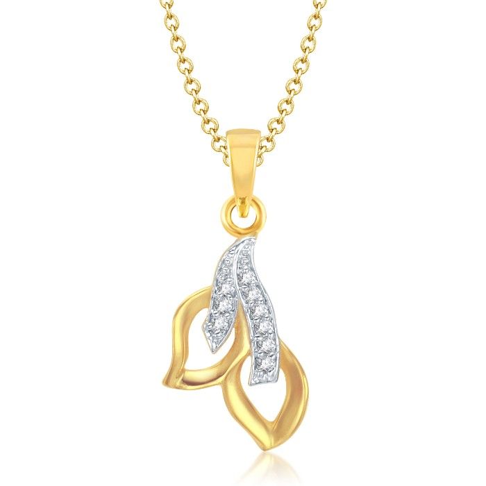 Buy Srikara Alloy Gold Plated CZ / AD Two Leaf Fashion Jewellery Pendant with Chain - SKP1093G - Purplle