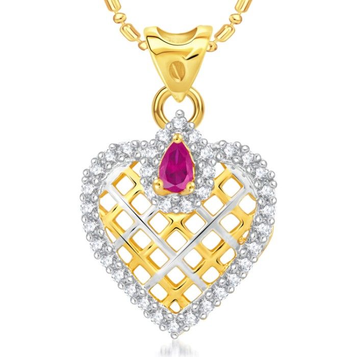 Buy Srikara Alloy Gold Plated CZ/AD Reticular Heart Fashion Jewellery Pendant Chain - SKP1996G - Purplle