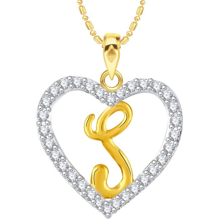 Buy Srikara Alloy Gold Plated CZ/AD Alphabet "S" in Heart Fashion Jewelry Pendant - SKP2283G - Purplle
