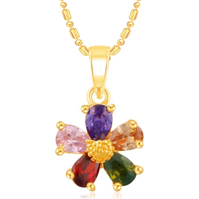 Buy Srikara Alloy Gold Plated CZ/AD Stone Flower Fashion Jewelry Pendant with Chain - SKP2361G - Purplle