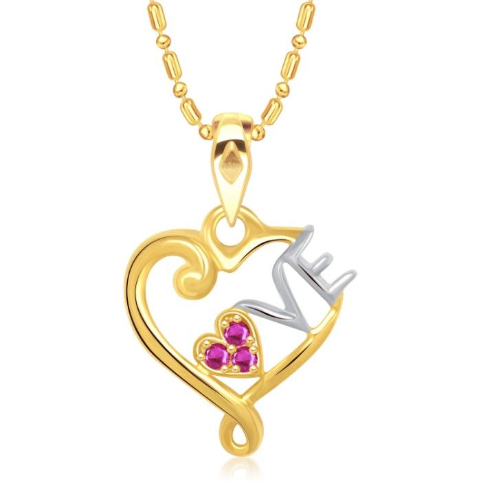 Buy Srikara Alloy Gold Plated CZ / AD Love Heart Fashion Jewelry Pendant with Chain - SKP1470G - Purplle