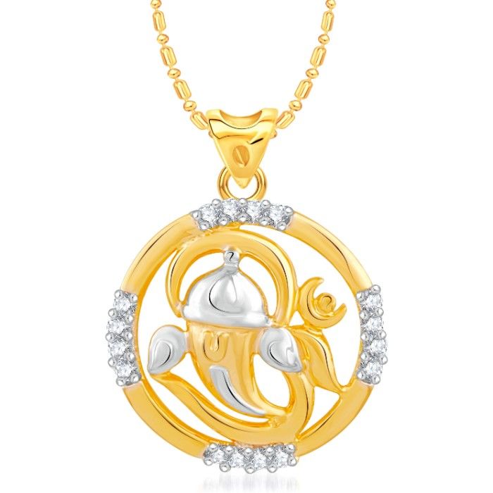 Buy Srikara Alloy Gold Plated CZ/AD Ganesha Om Fashion Jewellery Pendant Chain - SKP2455G - Purplle